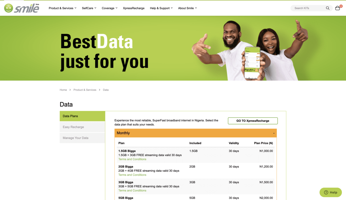 Smile Nigeria Data Plans